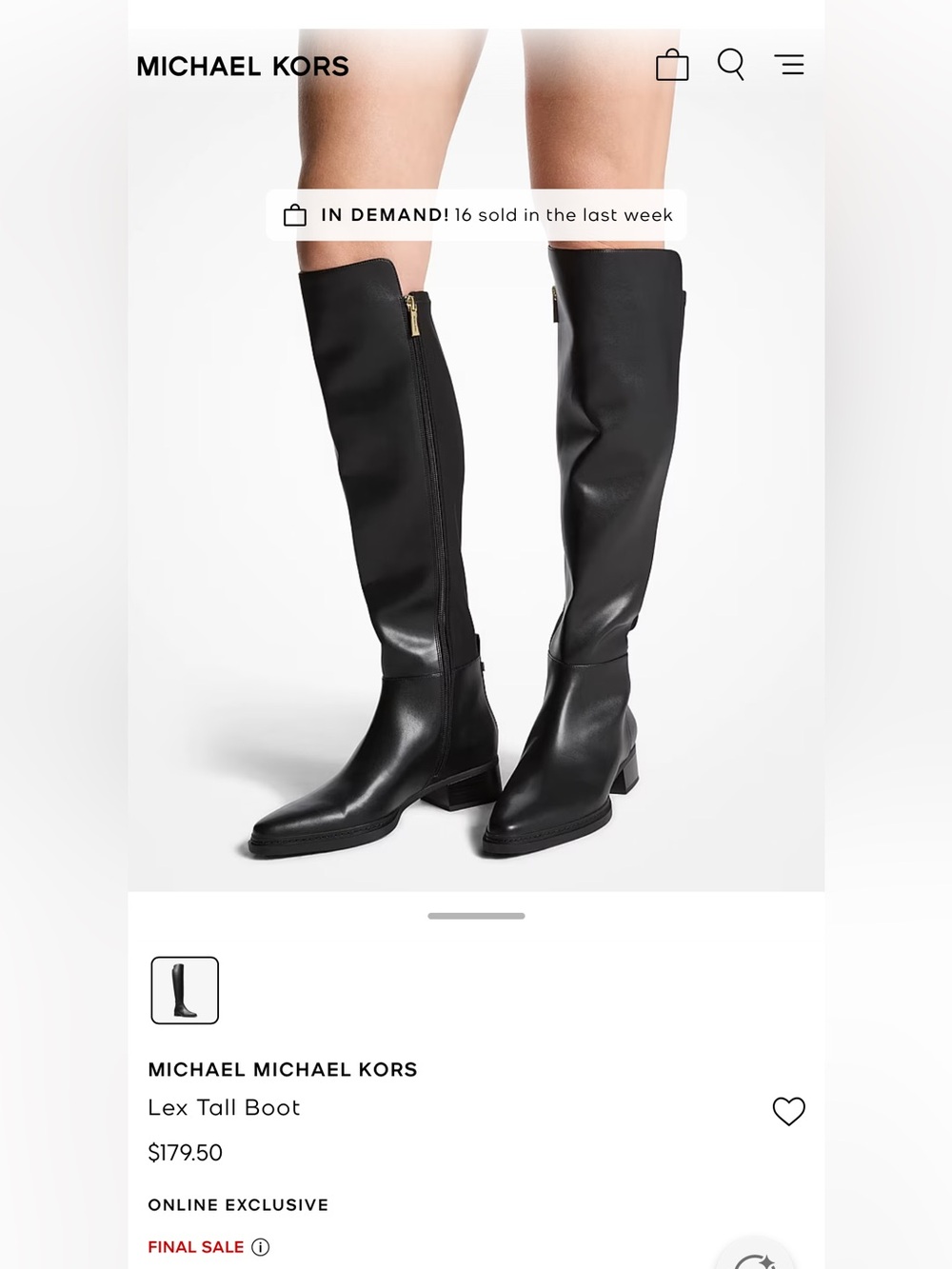 Michael Kors Lex Tall Boot Black Sz 7 New
